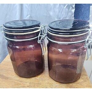 Vintage 2 amathyst purple Glass Jar Canister Airtight Locking Hinge Lid 5.5"